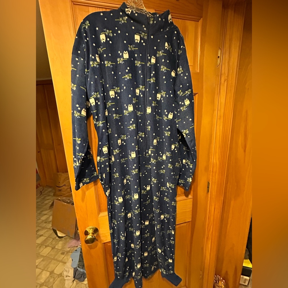 Navy One-Piece Fleece Pajama with Owl Print